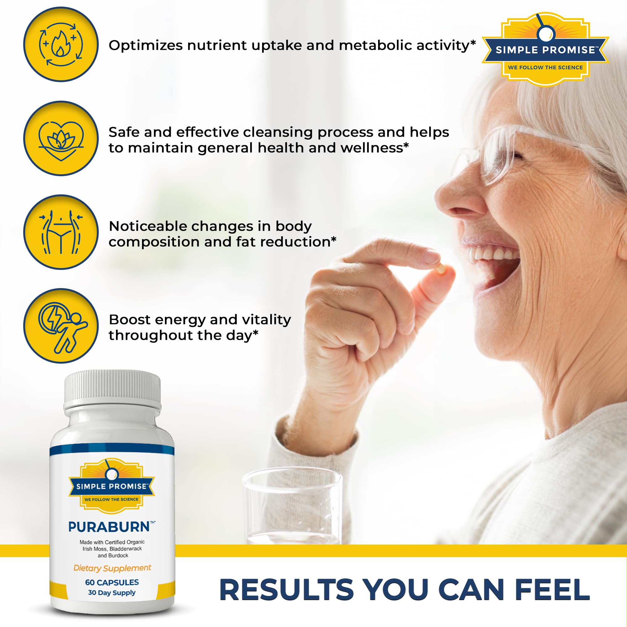 Simple Promise PuraBurn capsules closeup highlighting easy daily intake and convenient wellness ritual.
