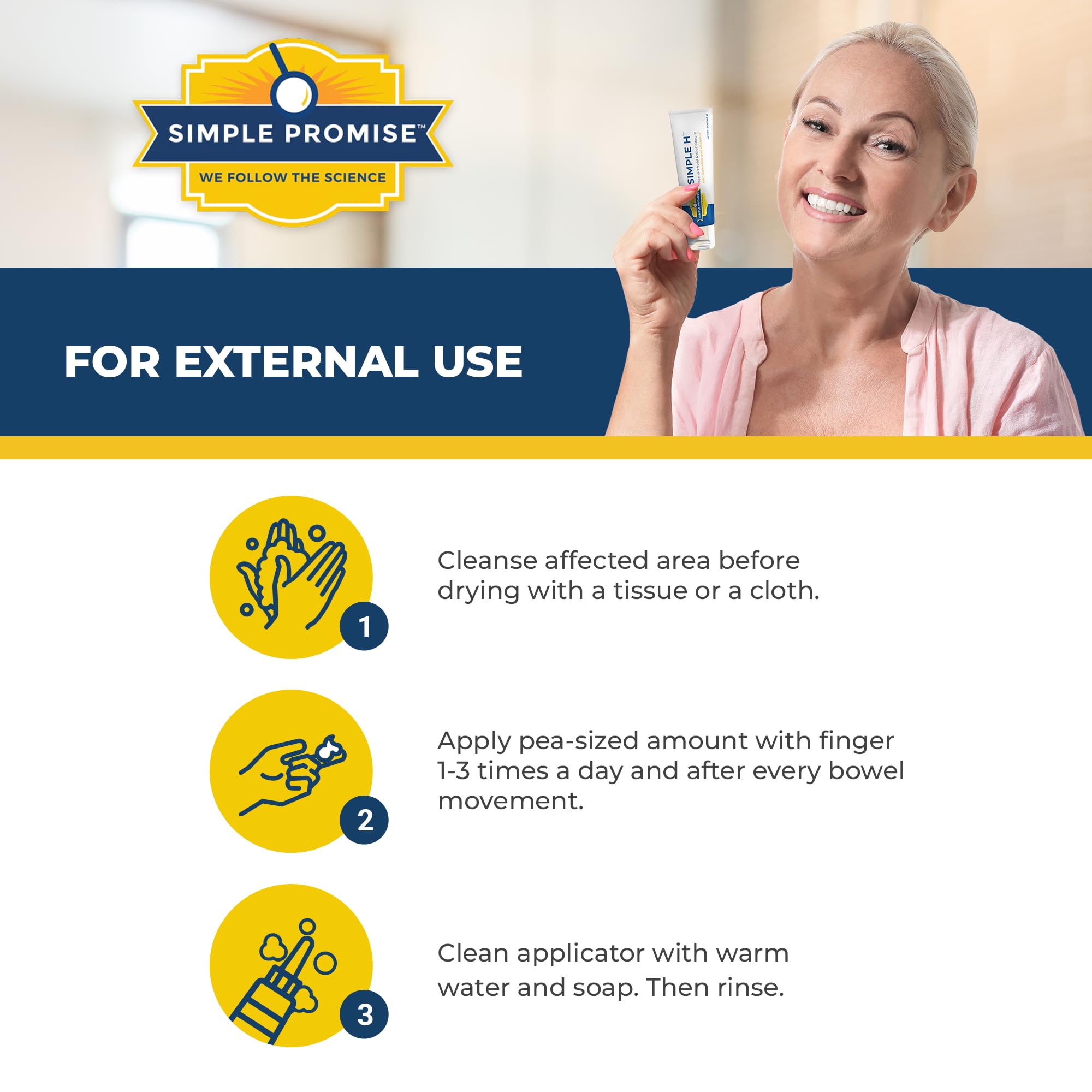 Simple Promise Simple H cream application swirls indicate quick absorption.