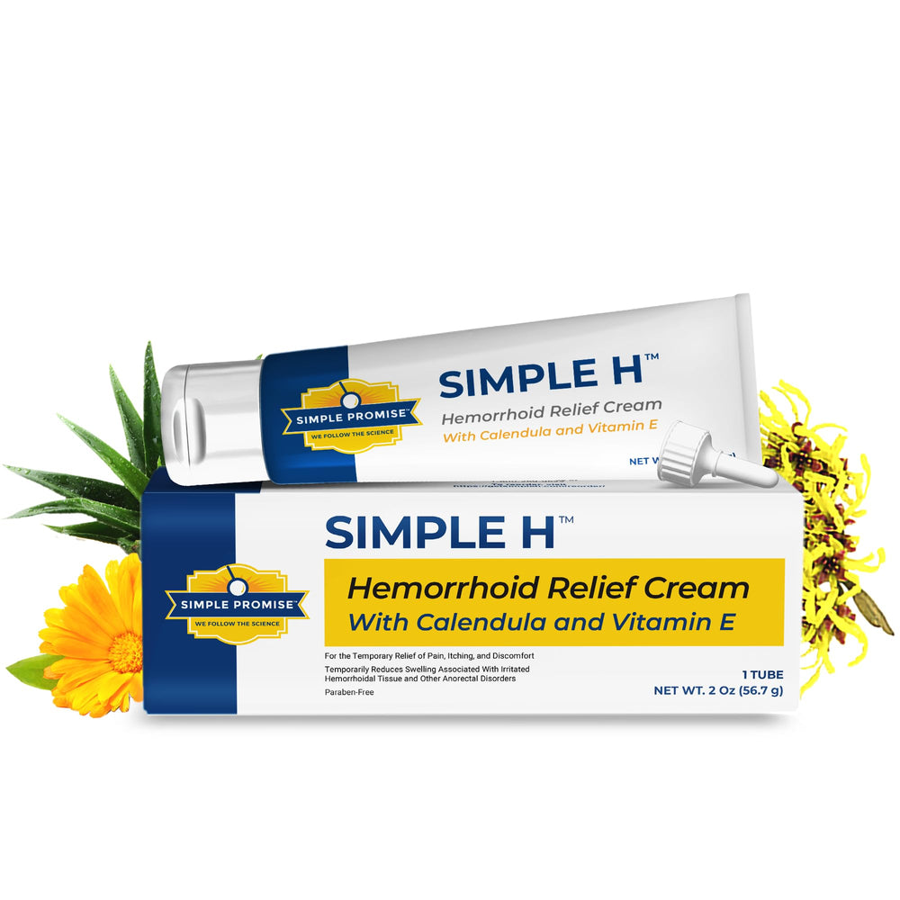 Simple Promise Simple H cream bottle shows fast-acting formula.