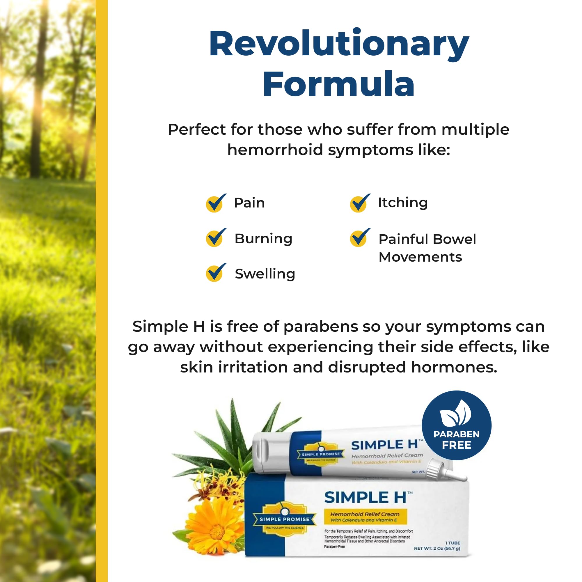 Simple Promise Simple H cream box packaging highlights paraben-free formula.