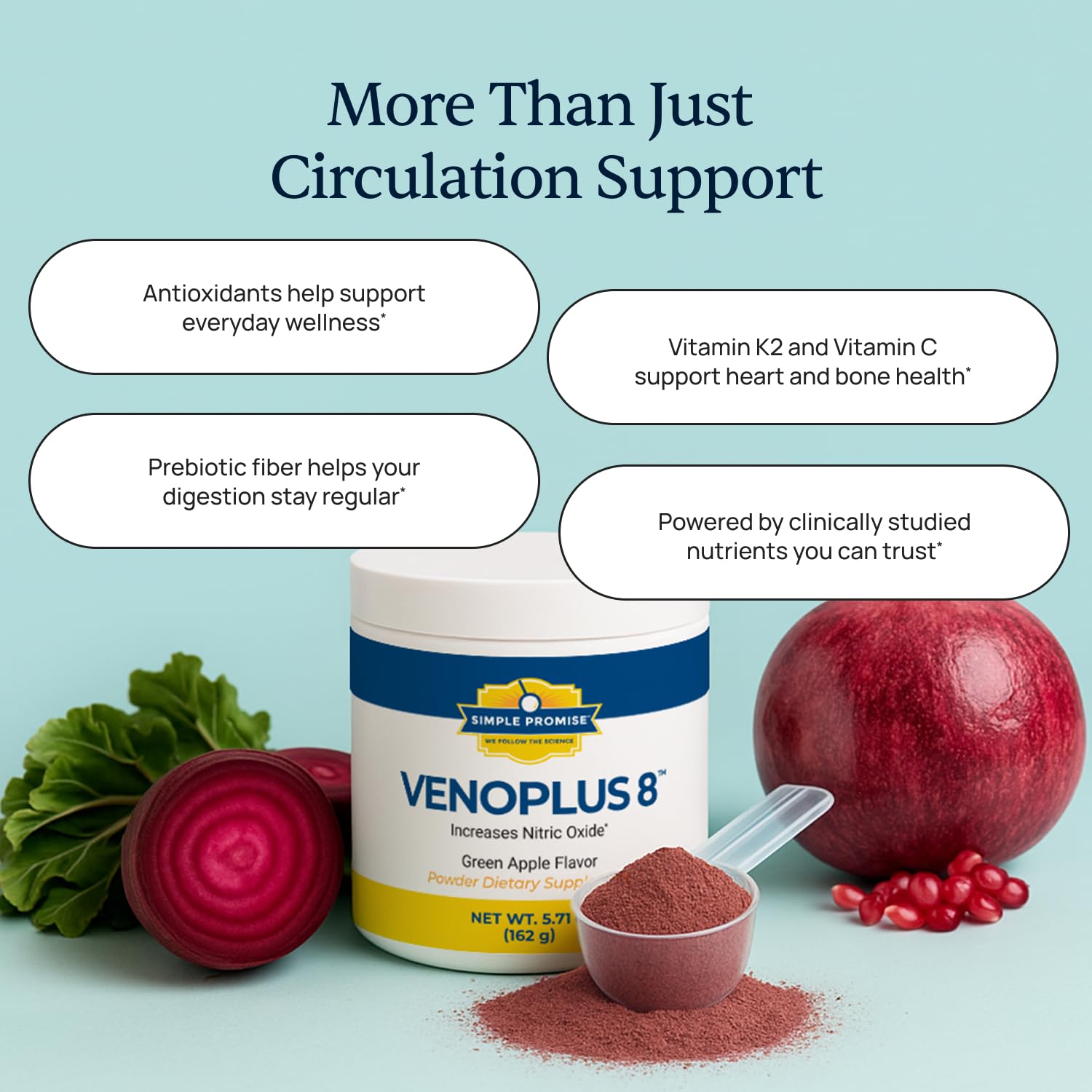 Glass of water with VenoPlus 8 shows an easy, sugar-free daily drink.
