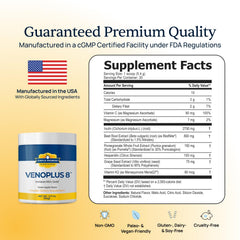 VenoPlus 8 pomegranate and grape seed blend suggests antioxidant support.