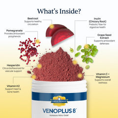 VenoPlus 8 vitamin K2 and C highlight heart-friendly vitamins.