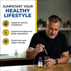 A glass with VivaSlim drops mixed in water to energize the day.