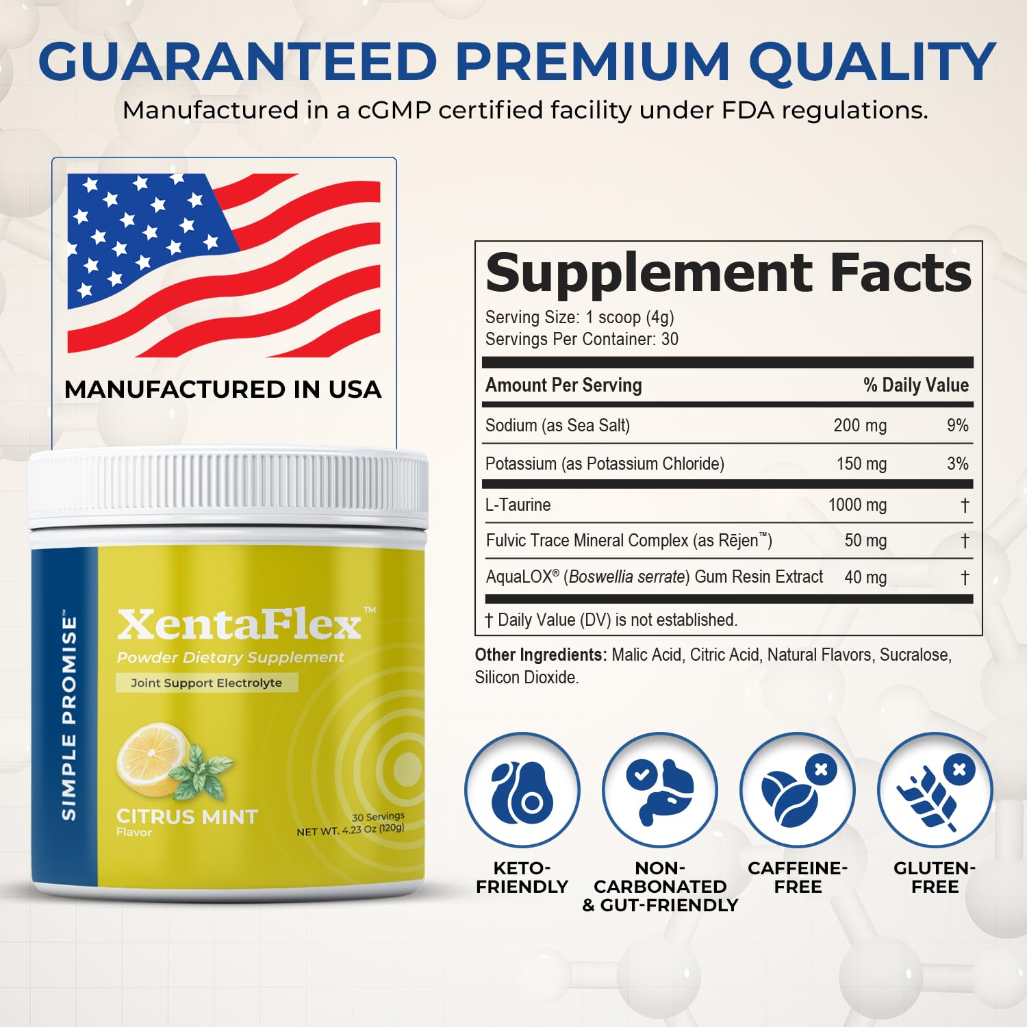 Simple Promise XentaFlex label close-up highlighting AquaLOX Boswellia.