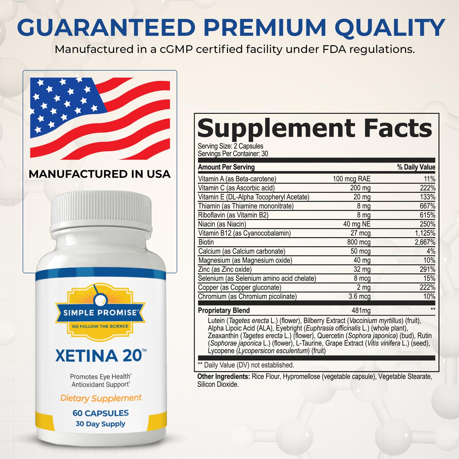 Xetina 20 capsules closeup showing soft gels and supplement details.