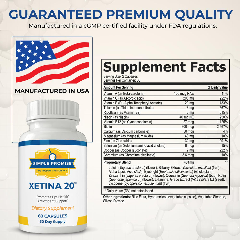 Xetina 20 capsules closeup showing soft gels and supplement details.