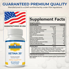 Xetina 20 capsules closeup showing soft gels and supplement details.