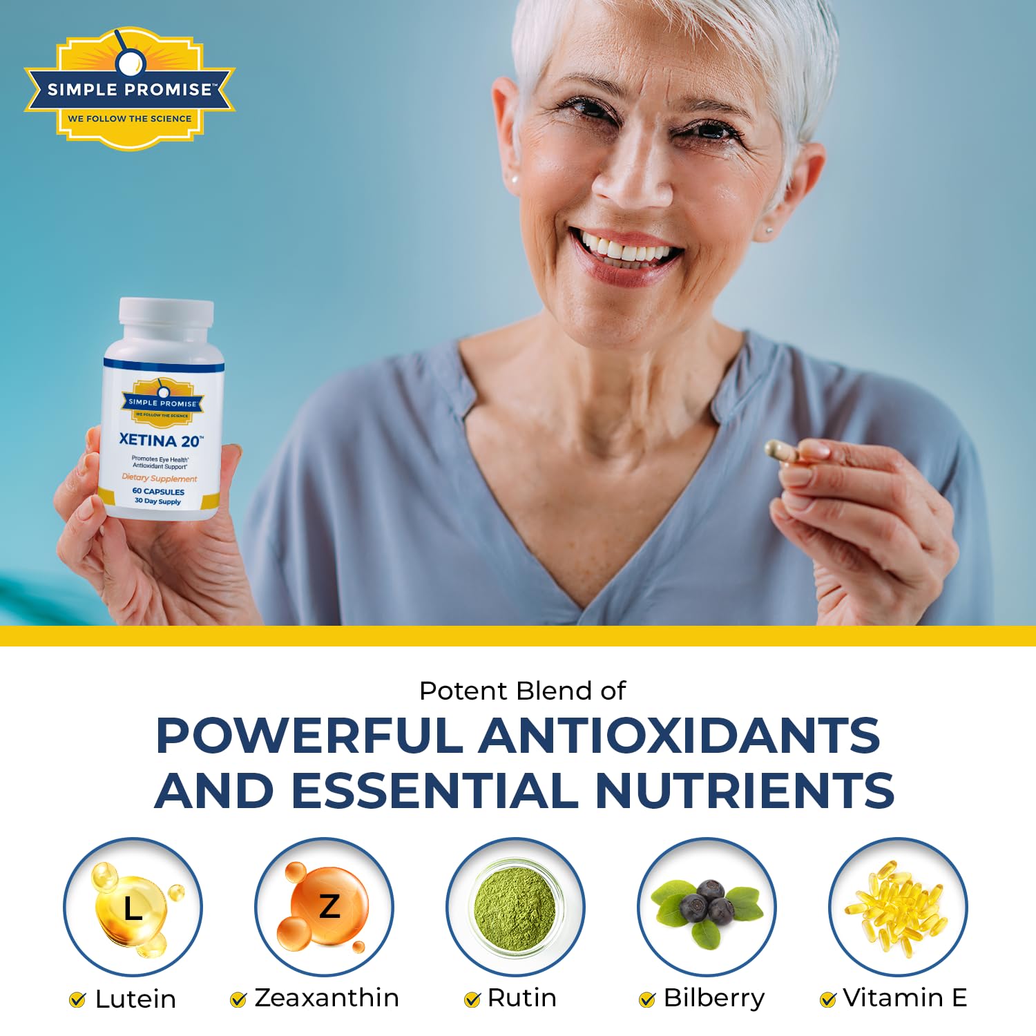 Xetina 20 label design and information panel emphasizing vitamins C, E, zinc.