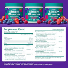 Simply Blossom Daily Greens scoop dispensing a convenient daily nutrition dose.