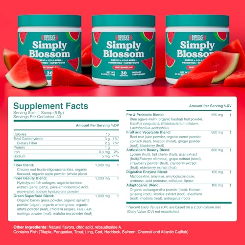 Simply Blossom Watermelon powder dissolving in a glass for refreshing hydration.