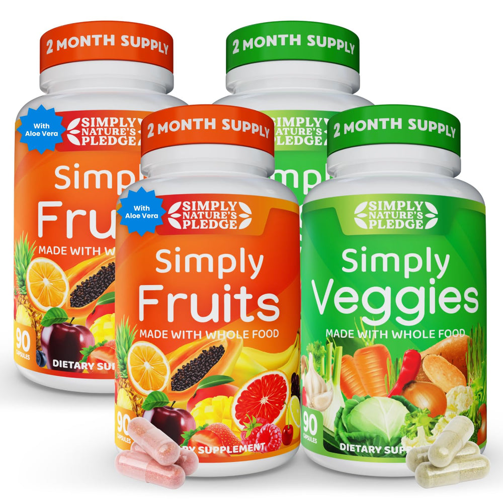 Simply Nature's Pledge 42-fruits-vegetables bottle provides a comprehensive daily nutrition boost.