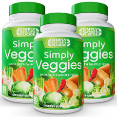 Simply Nature's Pledge bottle front showing daily whole-food capsules for convenient nutrition.