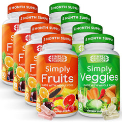 Simply Nature's Pledge bottle with capsules pouring for daily nutrition.