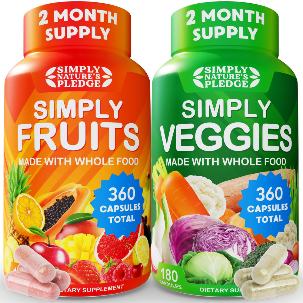Simply Nature's Pledge bottle with label promoting a 42-fruit blend for daily nutrition.