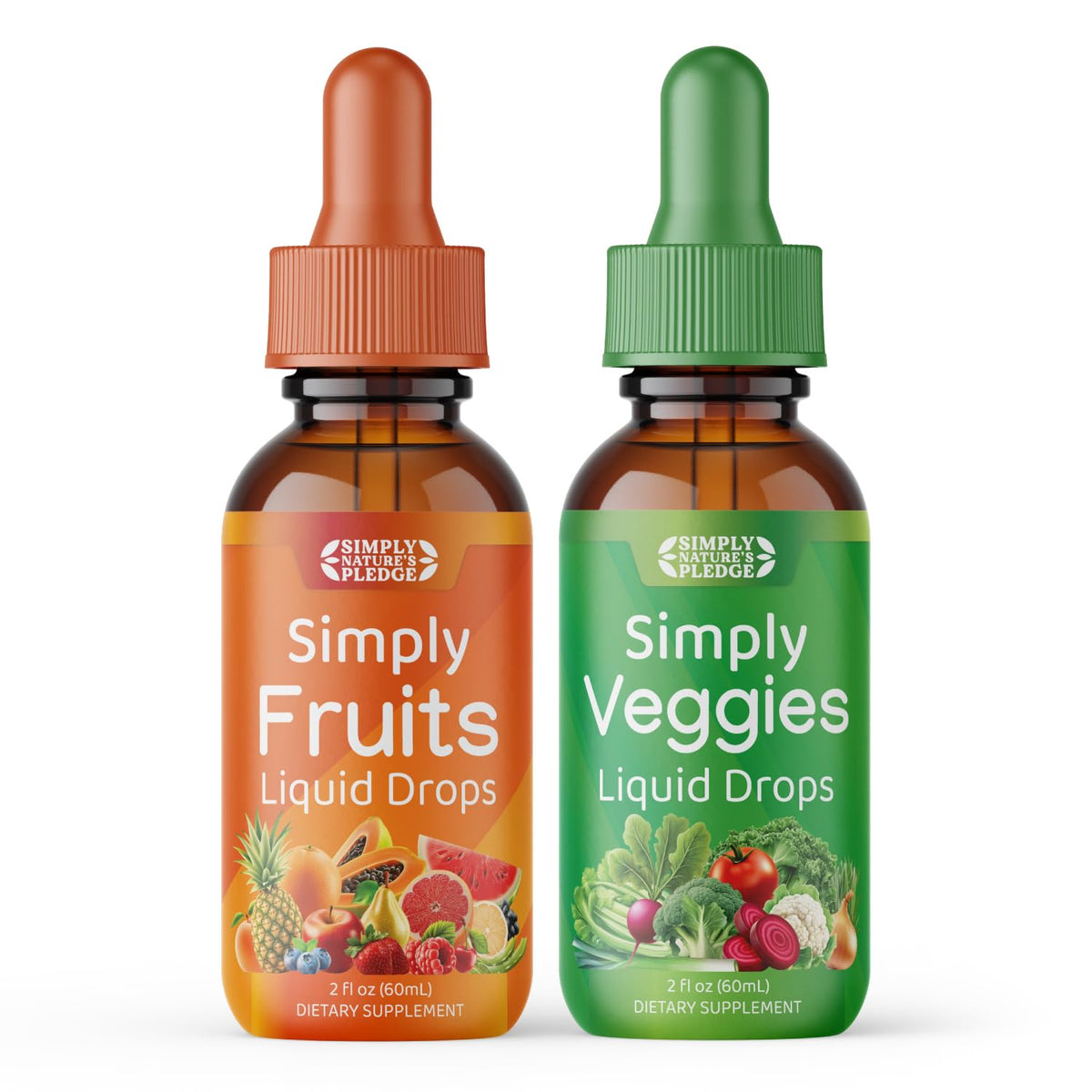 Simply Nature's Pledge fruits and veggies liquid drops bottle with whole-food nutrients for daily wellness
