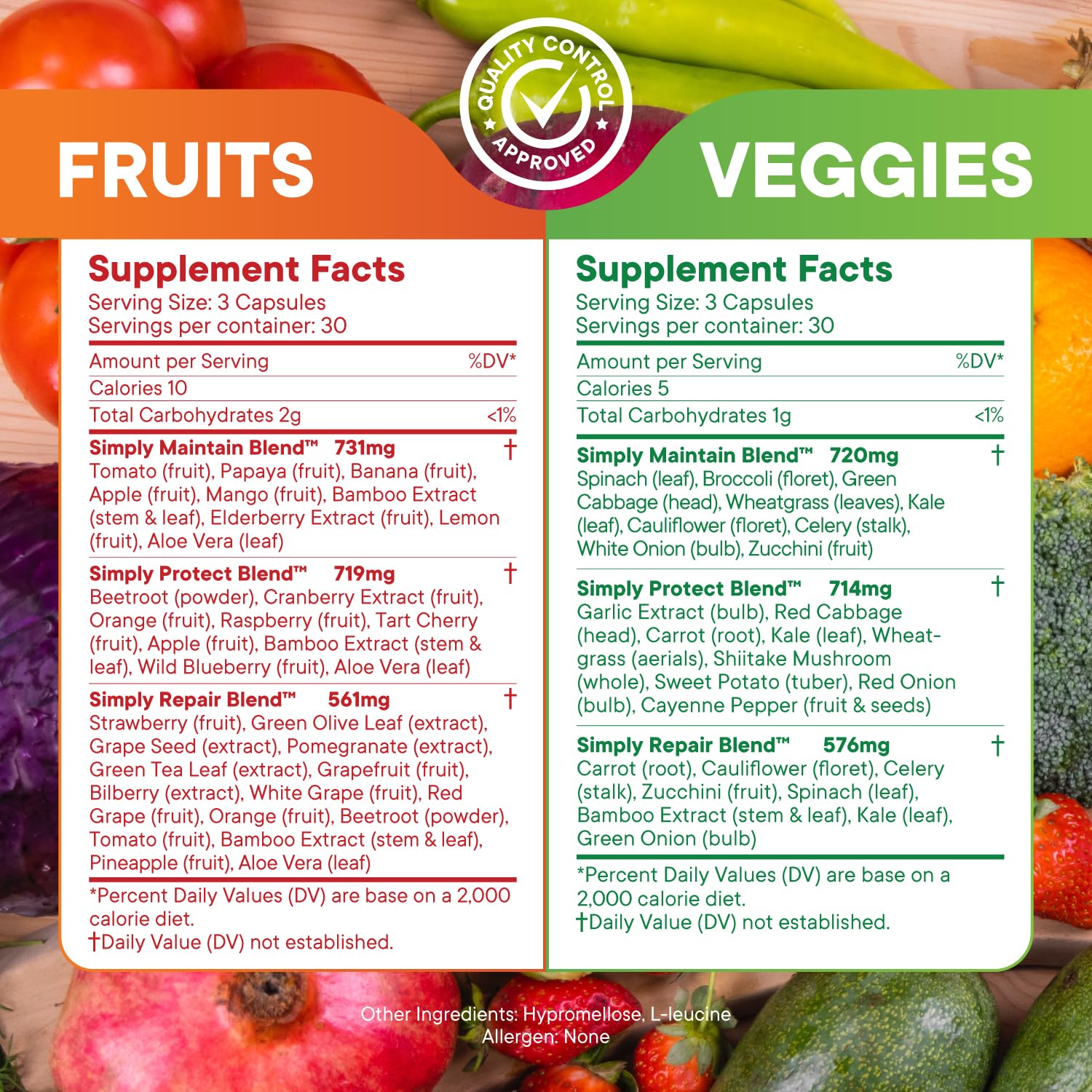 Simply Nature's Pledge label detail highlights whole-food superfoods and ingredients
