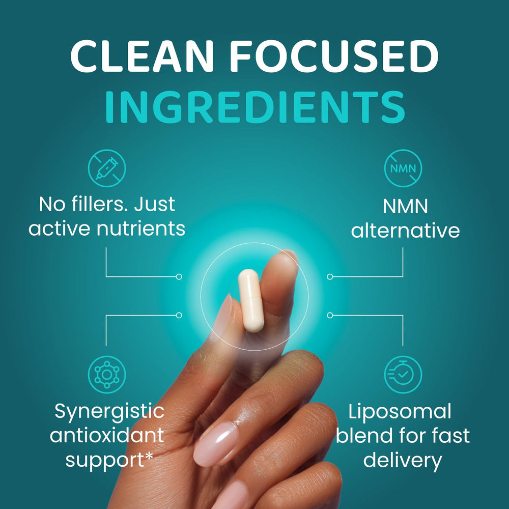 Lifestyle scene with NAD+ Elite bottle on kitchen counter suggesting daily routine