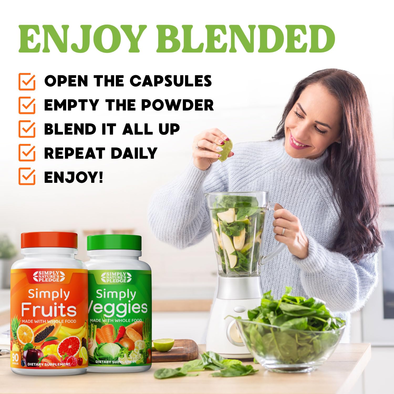 Simply Nature's Pledge natural produce blend reflects wholesome ingredients you can trust.