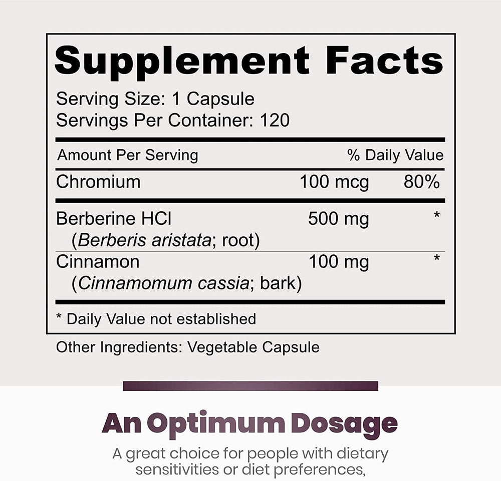 Berberine HCl 500mg capsules visible inside bottle for daily use