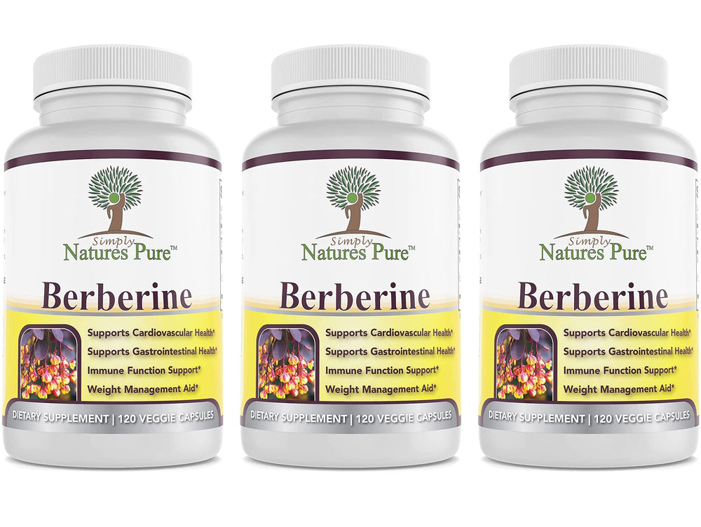 Simply Nature's Pure Berberine HCl 500mg bottle with 120 capsules for daily GI and heart support.