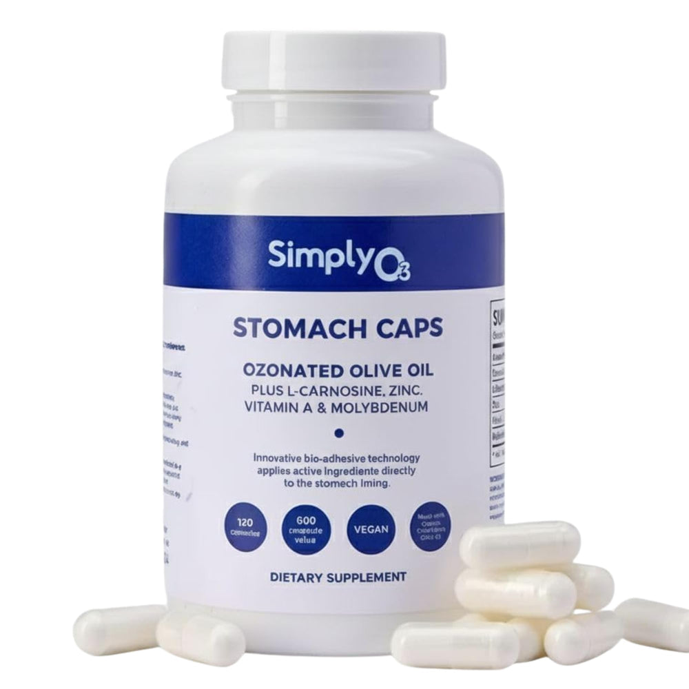 Simply O3 Targeted Stomach Lining bottle showing protective gut health capsules