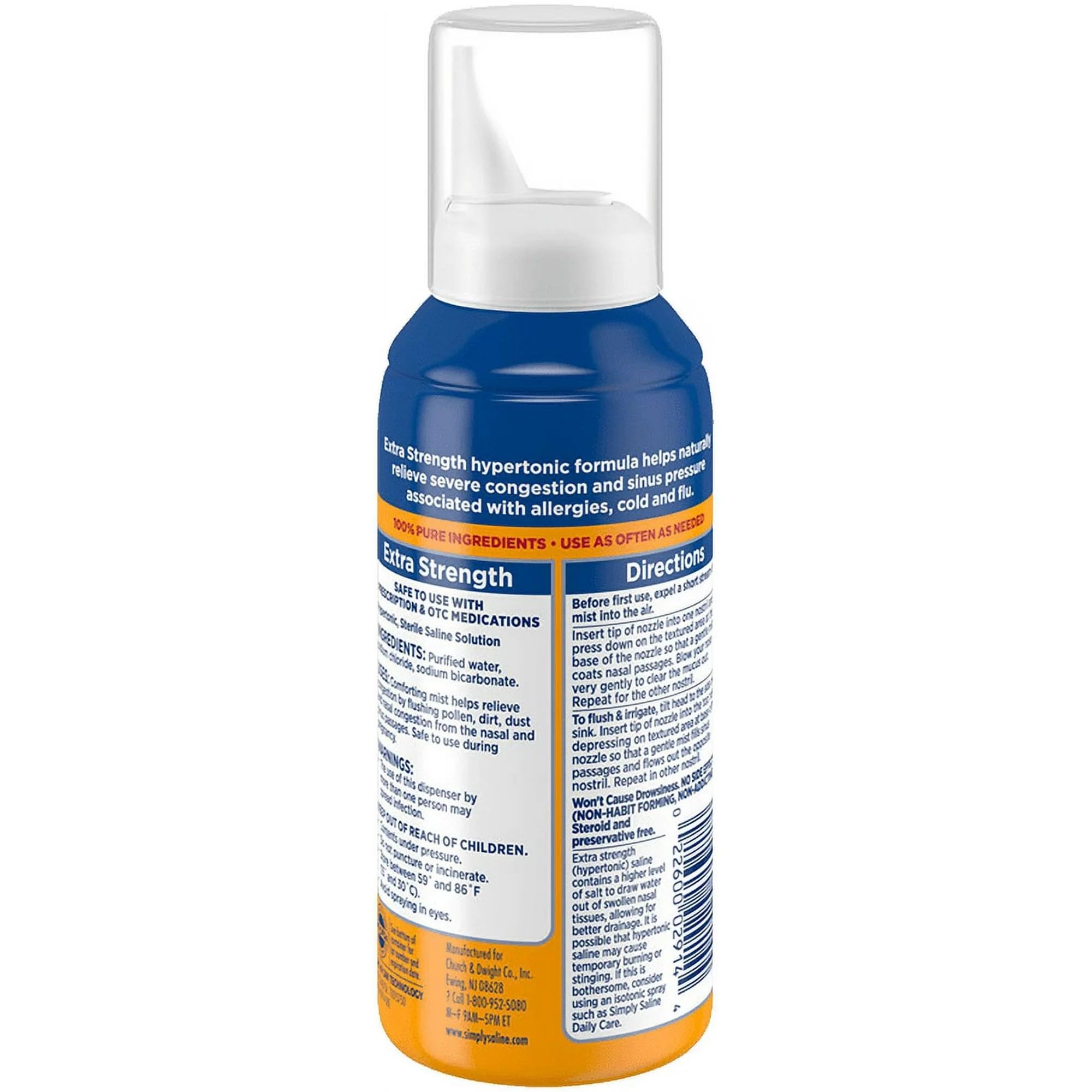 Simply Saline Nasal Mist adjustable nozzle delivers a gentle, effective spray