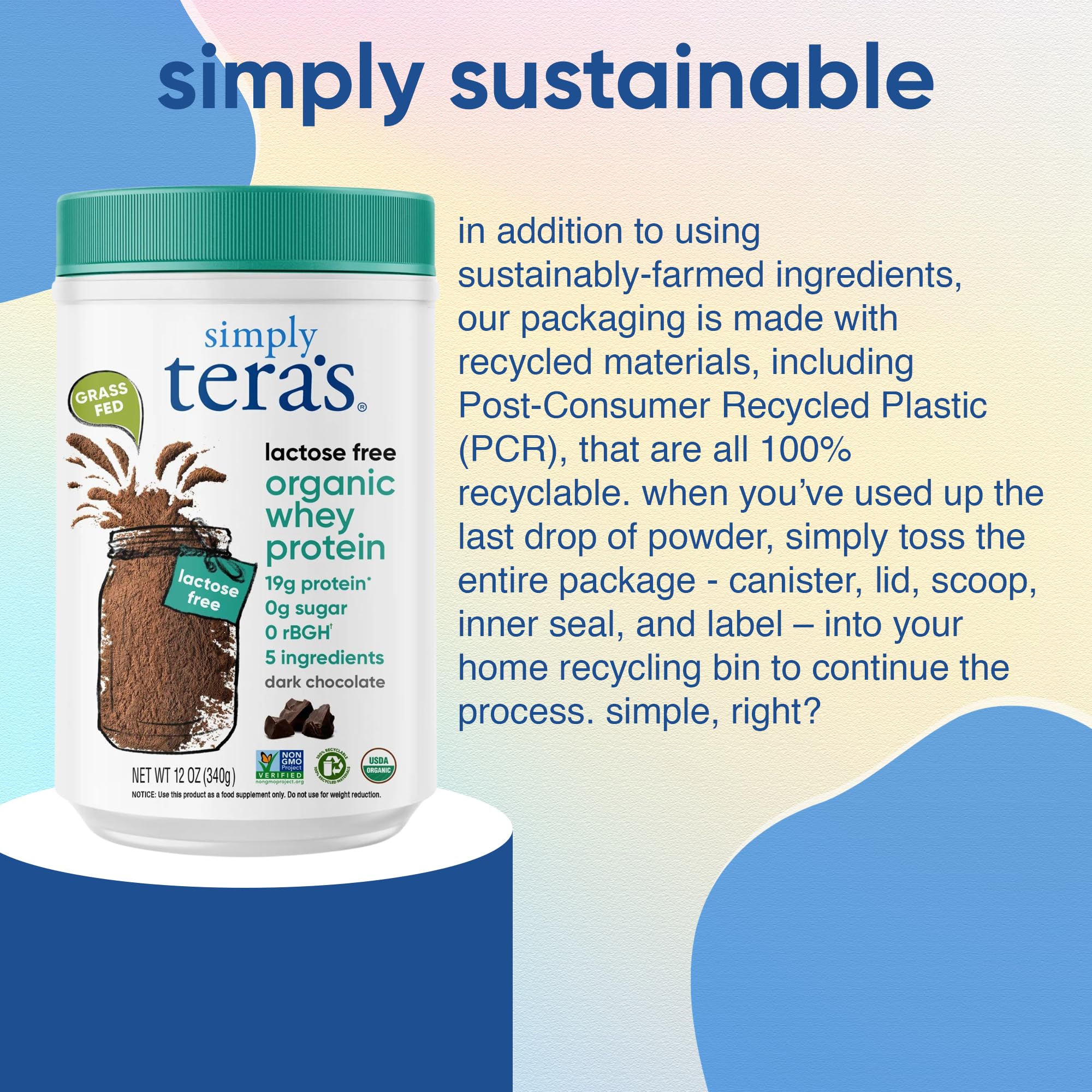 Simply tera's dark chocolate whey serving with rich flavor and protein.