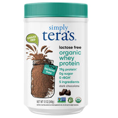 Simply tera's lactose-free whey bottle highlighting gentle digestion and clean nutrition.