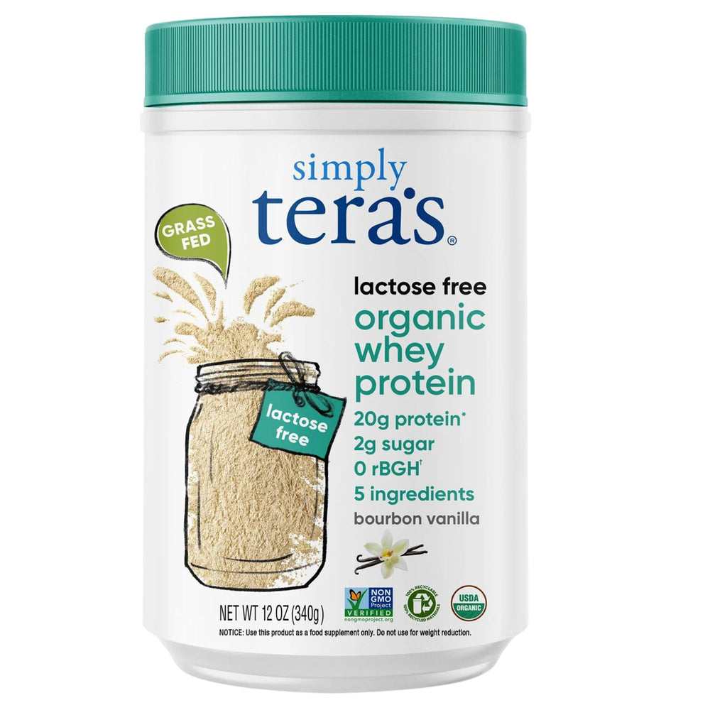 Simply Tera's lactose-free whey vanilla bottle pour for smooth digestion