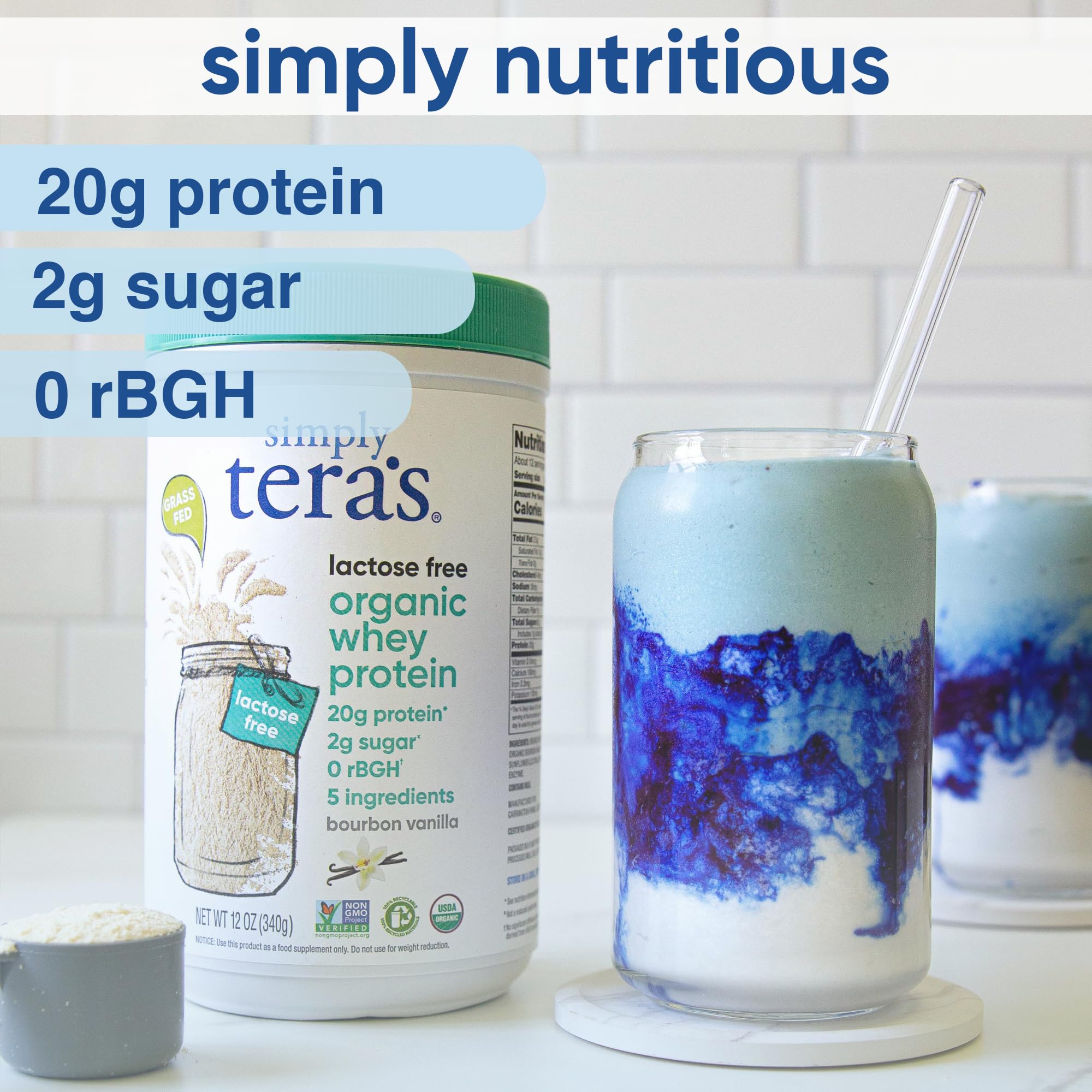 Simply Tera's whey shake glass illustrates quick, satisfying protein beverages