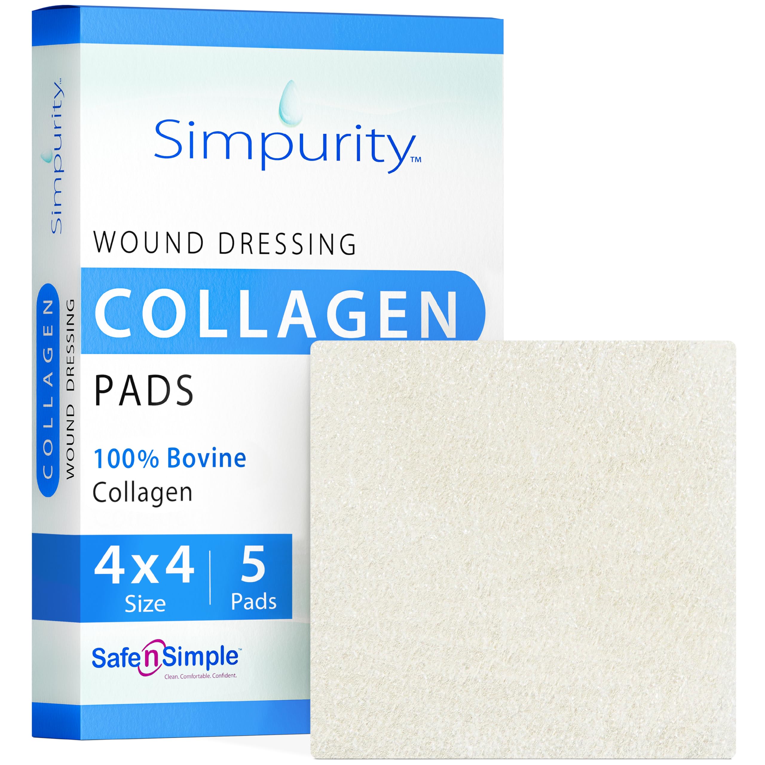 Simpurity collagen pad wound-application demonstrates gentle gel adherence for wound care.