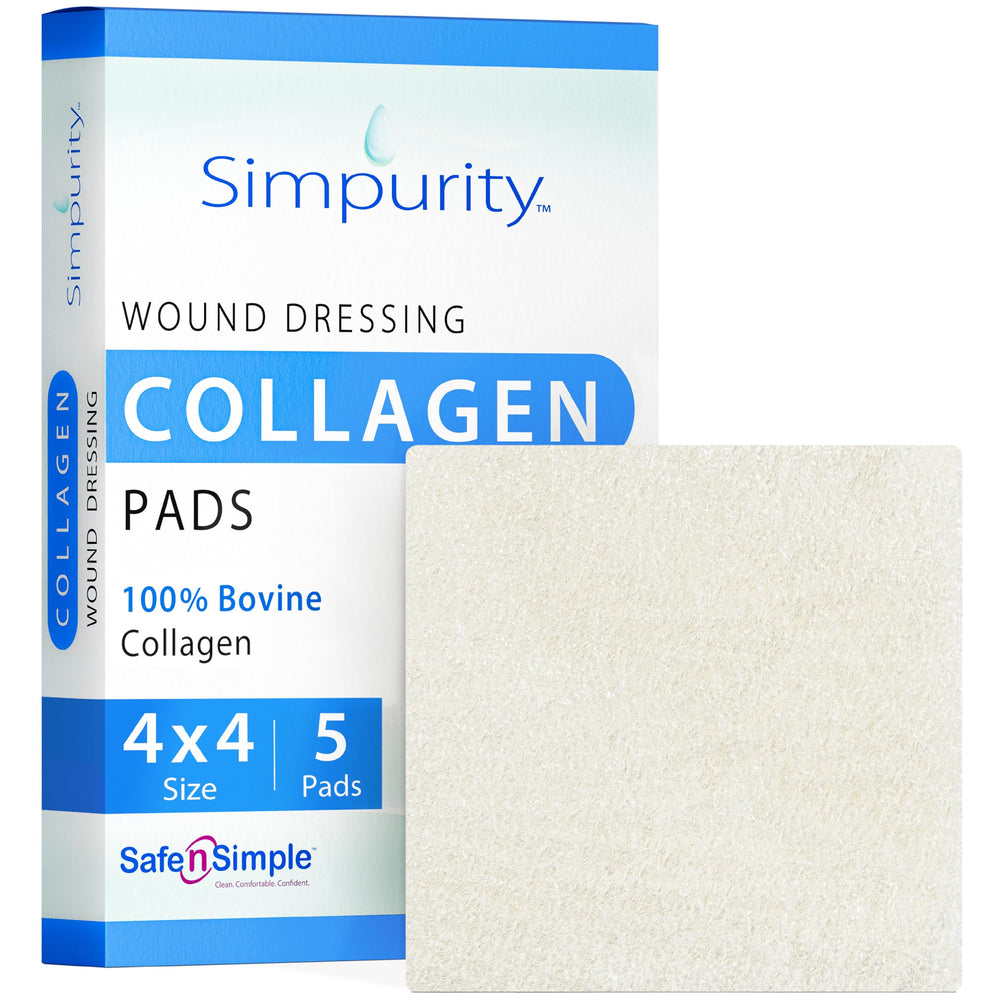 Simpurity collagen pad wound-application demonstrates gentle gel adherence for wound care.