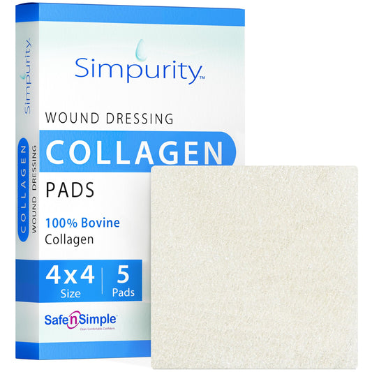 Simpurity collagen pad wound-application demonstrates gentle gel adherence for wound care.