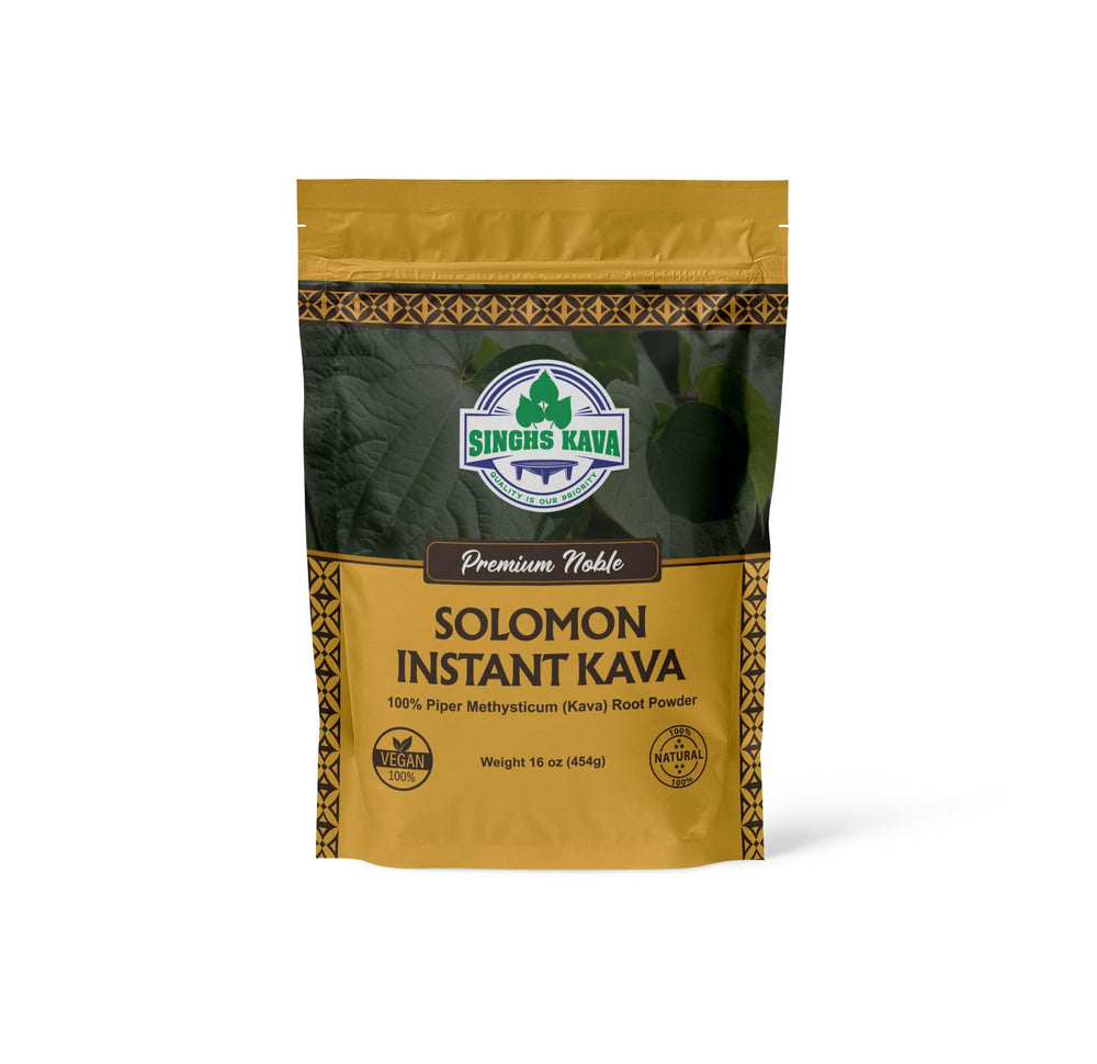 SINGHS Micronized Instant Kava Powder bottle on shelf for quick Island Relaxation