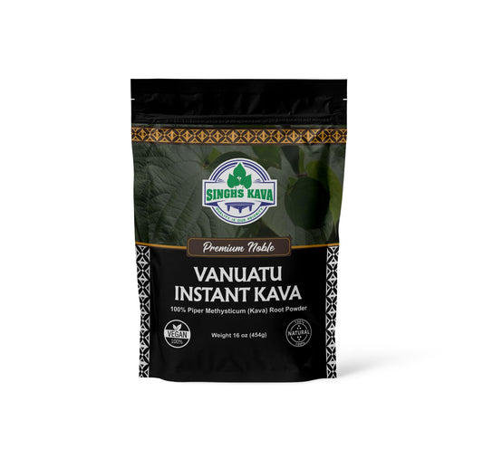 SINGHS micronized kava powder jar 16oz highlighting smooth mixability for easy preparation.