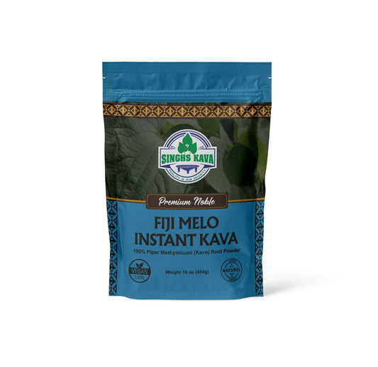 Singhs Micronized Kava Powder packaging showing Noble Certified Fijian kava for easy prep