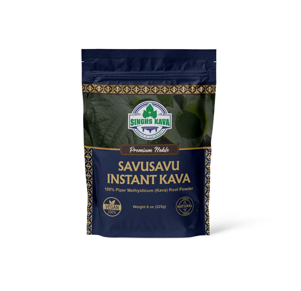 SINGHS Savusavu Kava powder stirred into a drink for quick, soothing enjoyment.