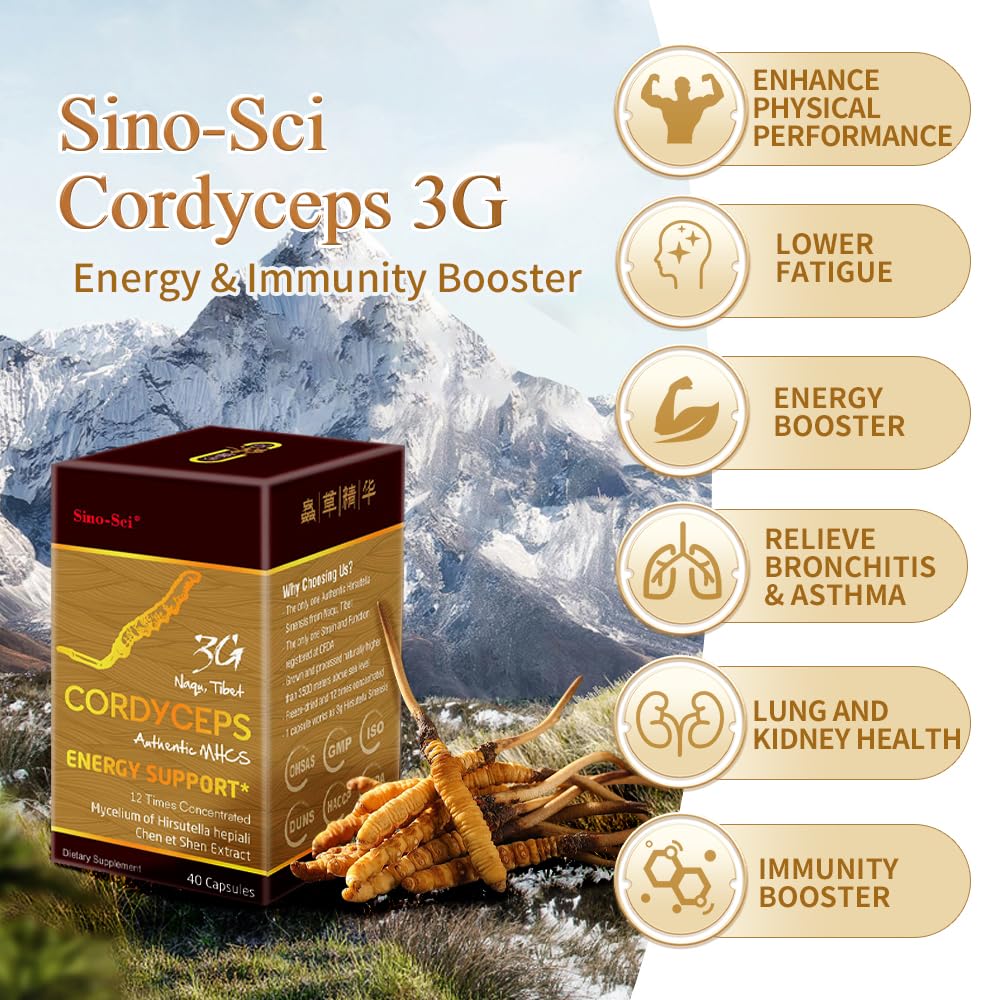 Ingredient label for Sino-Sci Cordyceps 3G shows pure extract.