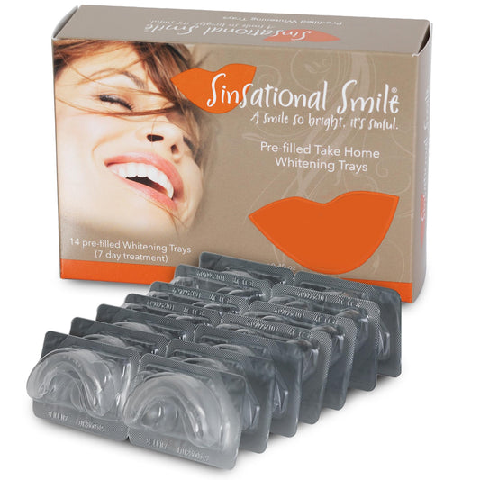 Sinsational Smile pre-filled trays for top and bottom teeth, easy at-home whitening