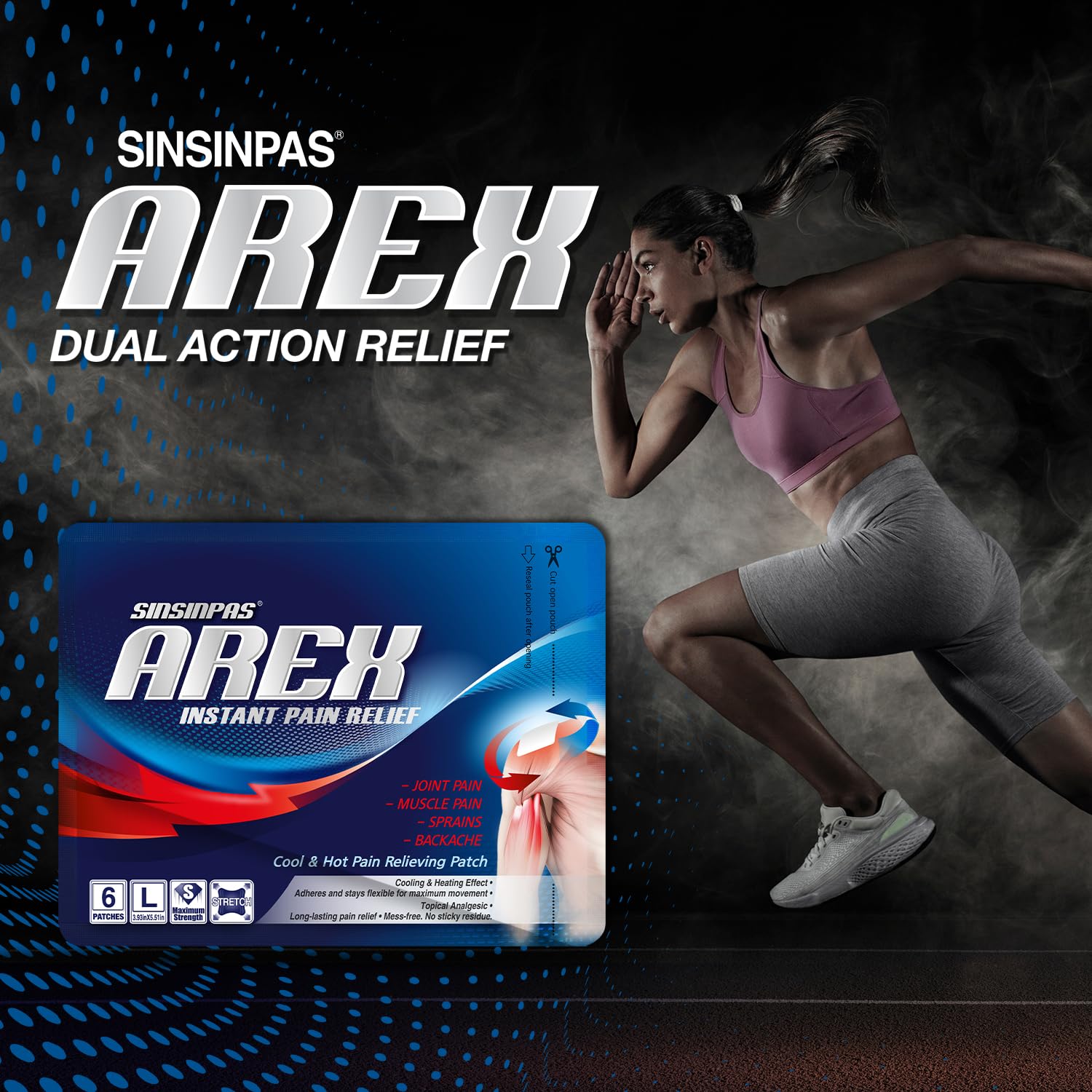 SINSINPAS AREX dual-action patch providing warm and cool sensations for comfort