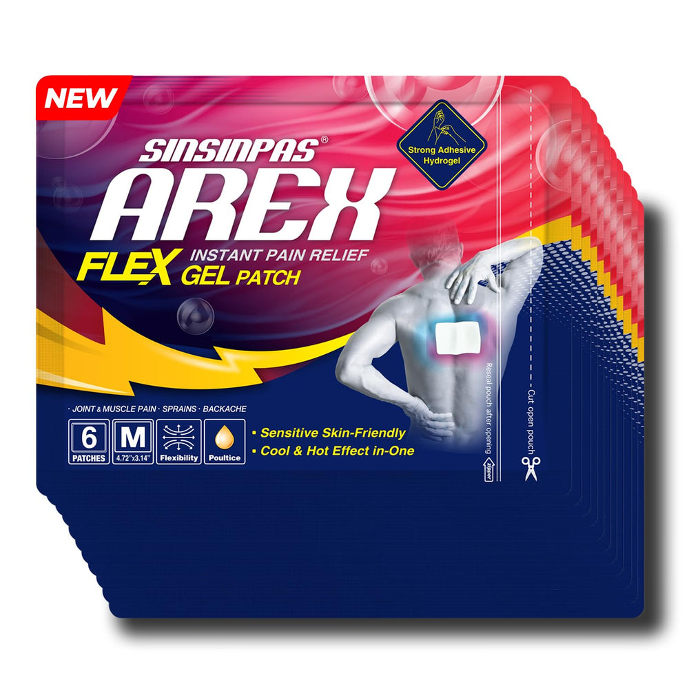 SINSINPAS Arex Flex patch close-up shows strong, flexible hydrogel adhesion for active relief