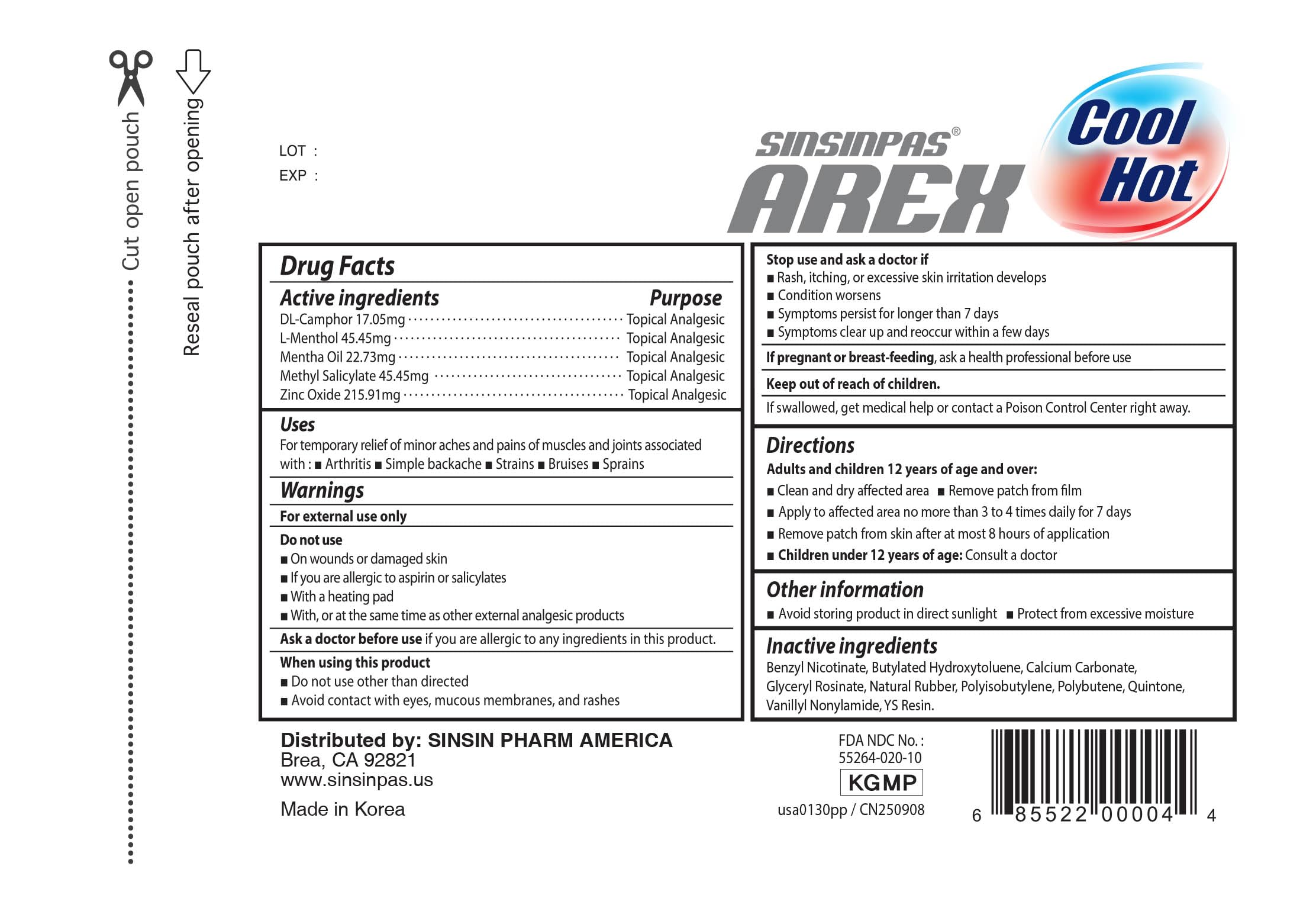 SINSINPAS AREX patch packs come in a resealable pouch for freshness.