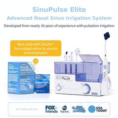 SinuPulse Elite pulsating nozzle close-up highlights gentle rinse capability.