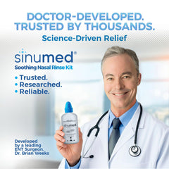SinuMed squeeze bottle demonstrating self-controlled flow during rinse.