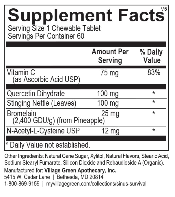 Sinus Survival Histamine Support Plus Jr bottle label highlights premium ingredient sourcing.
