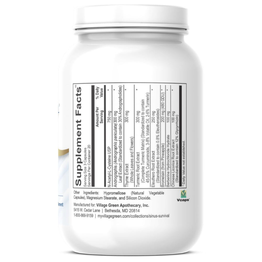 Sinus Survival SinuThyme capsules close-up for convenient, non-drowsy relief.