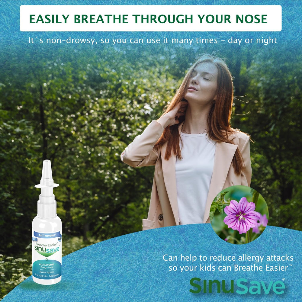 Sinusave Air Traveler spray action for quick, non-drowsy relief