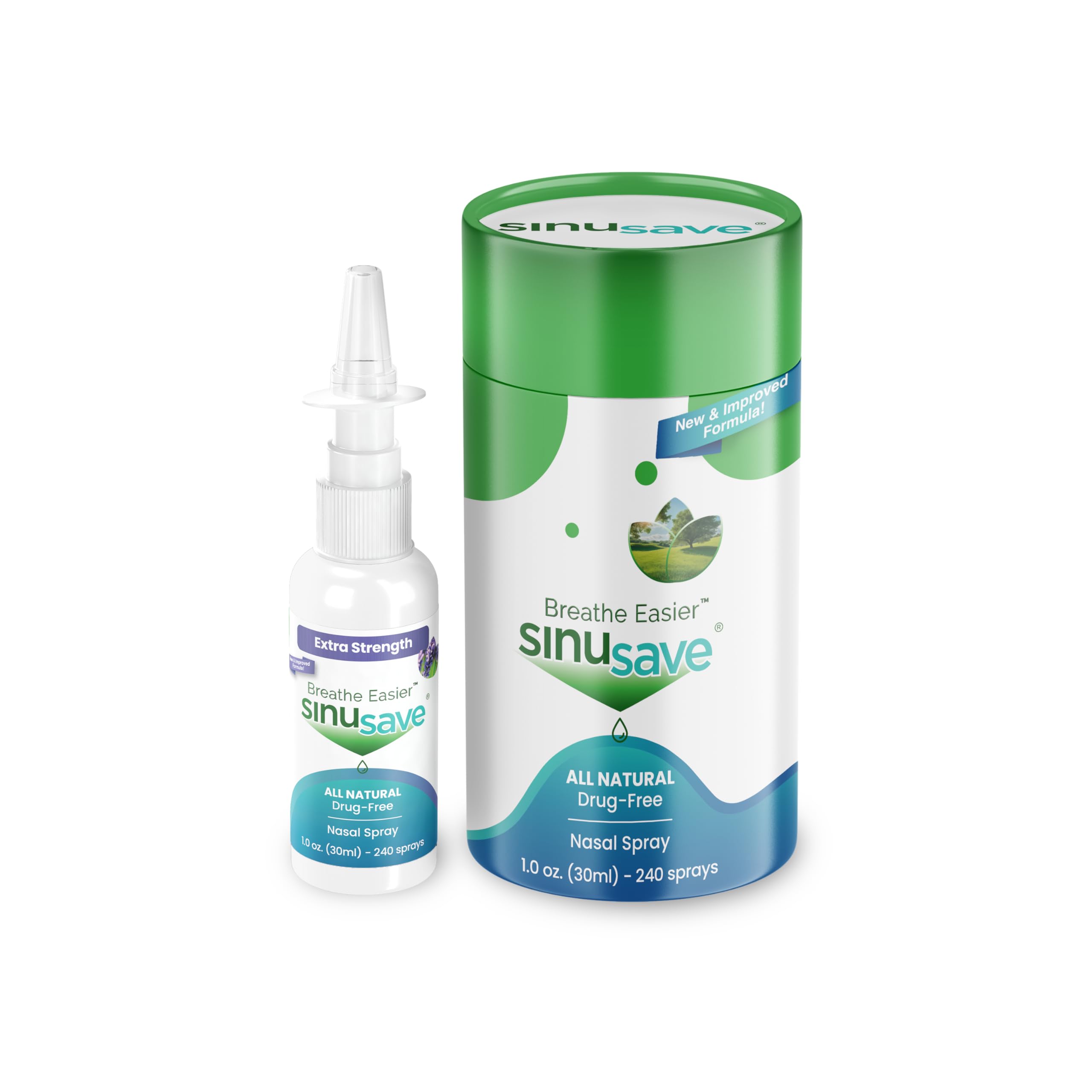SinuSave extra-strength bottle pour for quick, drug-free congestion relief.