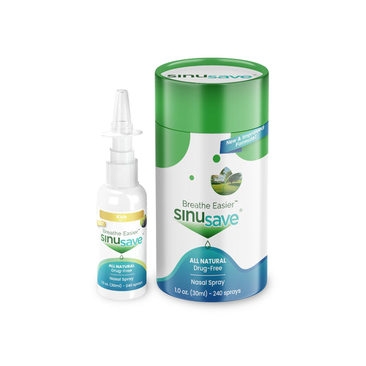 Sinusave Kids Strength bottle on a clean surface for easy daily nasal care.
